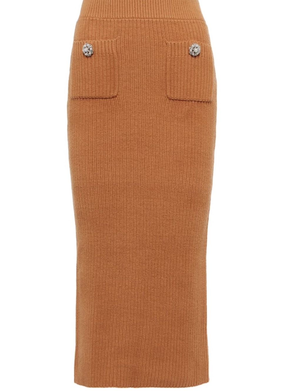 Self portrait tan cotton blend knitted midi skirt jeweled buttons size small